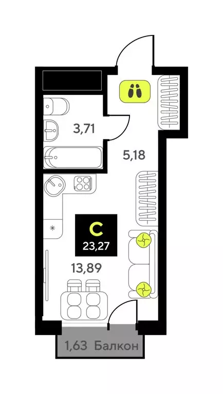 Квартира-студия: Тюмень, улица Андрея Приказнова, 1 (22.2 м) - Фото 1