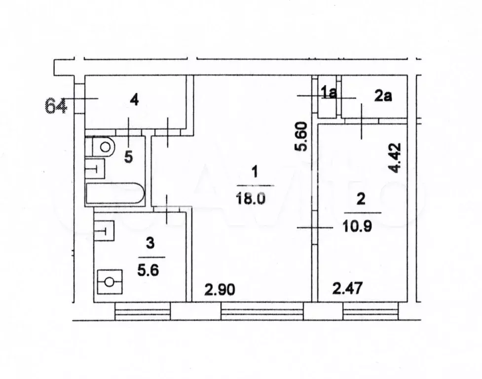 2-к. квартира, 42 м, 2/5 эт. - Фото 0