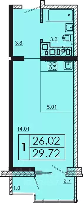 1-к кв. Иркутская область, Иркутск ул. Баумана, 271 (29.72 м) - Фото 1
