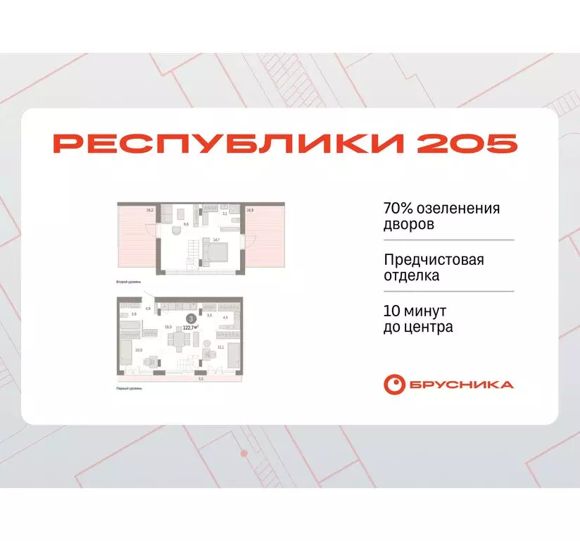 3-комнатная квартира: Тюмень, жилой комплекс Республики 205 (122.73 м) - Фото 0