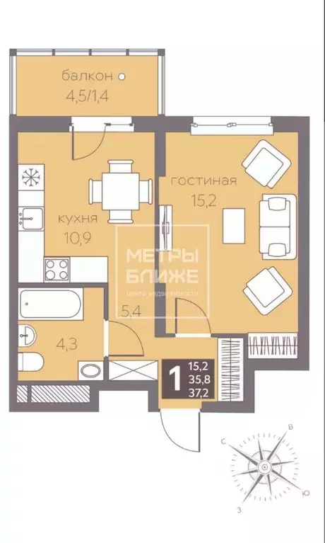 1-к кв. Пермский край, Пермь ул. Серебристая, 18 (35.7 м) - Фото 2