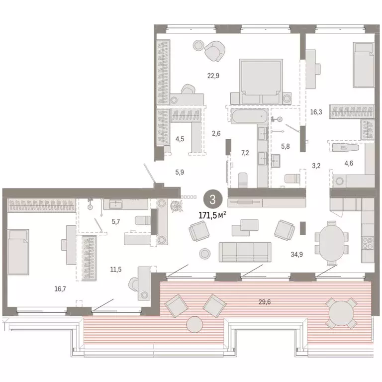 3-комнатная квартира: Тюмень, жилой комплекс На Минской (171.45 м) - Фото 2