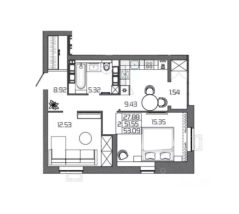 2-к кв. Волгоградская область, Волгоград Селена жилой комплекс (53.09 ... - Фото 1