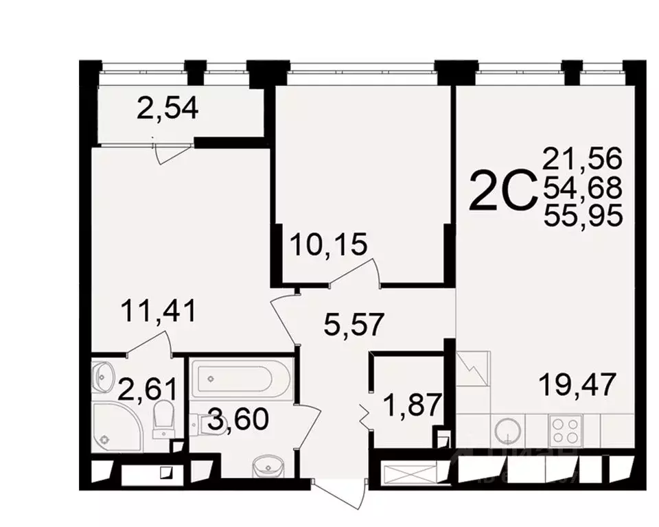 2-к кв. Рязанская область, Рязань ул. Чкалова (54.68 м) - Фото 1