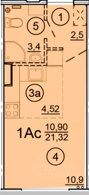 Студия Ярославская область, Ярославль ул. Дядьковская, 16А (21.3 м) - Фото 1