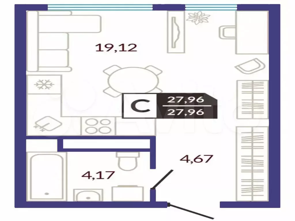 Квартира-студия, 28 м, 5/14 эт. - Фото 1