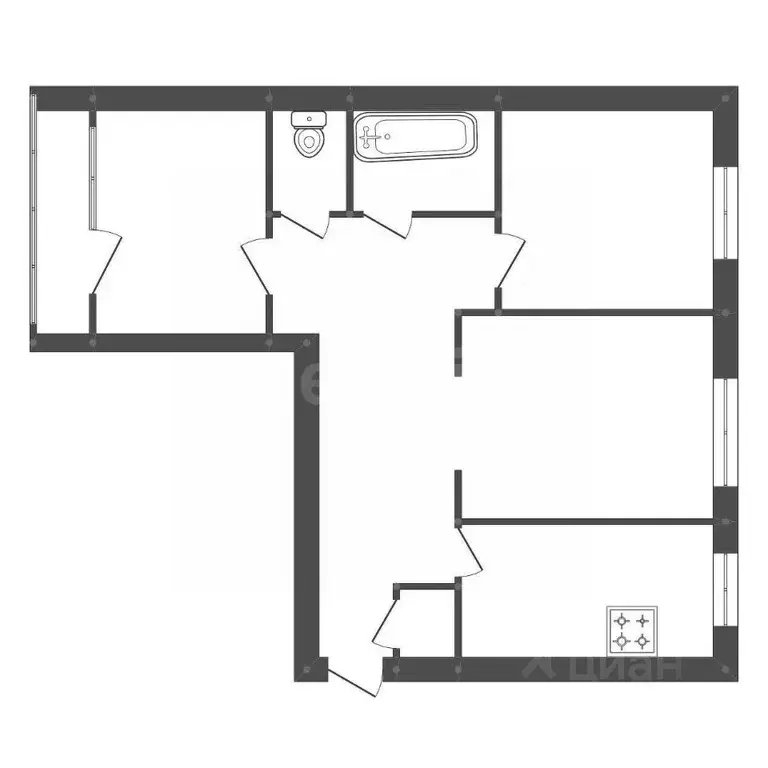 3-к кв. Амурская область, Белогорск Красноармейская ул., 25 (65.4 м) - Фото 1