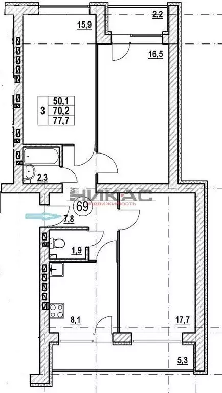 3-комнатная квартира: посёлок Красный Бор, Сосновый проезд, 5 (74 м) - Фото 1