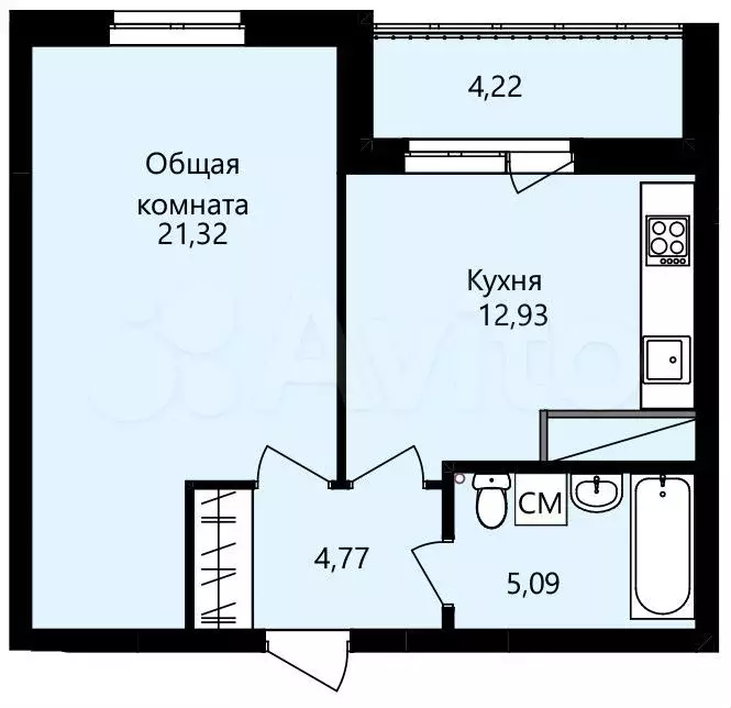 1-к. квартира, 46,2 м, 11/14 эт. - Фото 1