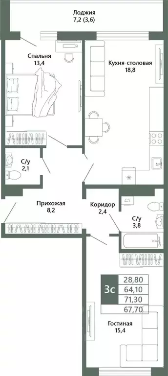 2-к кв. Кемеровская область, Кемерово 64-й мкр, Лучи жилой комплекс ... - Фото 2