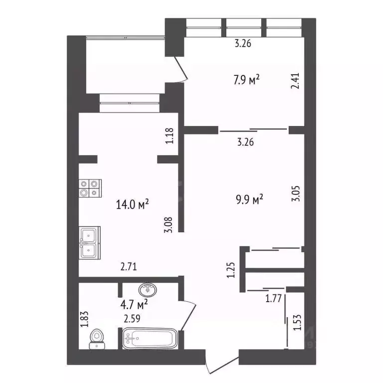 1-к кв. Тюменская область, Тюмень ул. Газовиков, 49к1 (44.5 м) - Фото 2