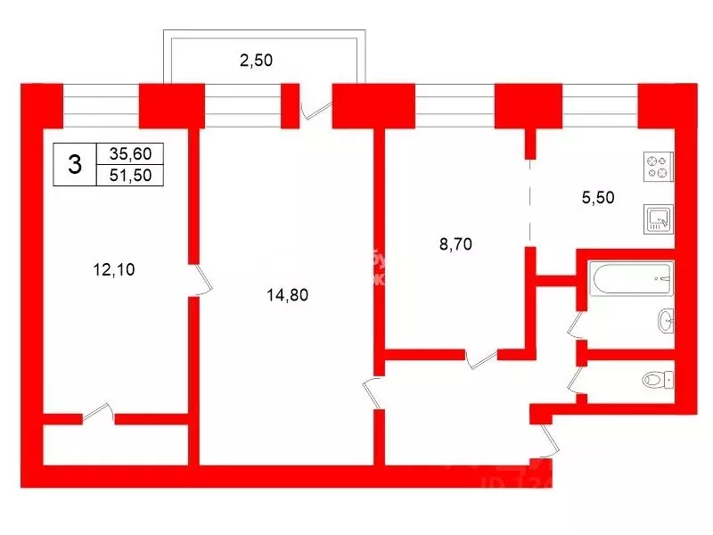 3-к кв. Санкт-Петербург пос. Стрельна, ул. Грибоедова, 11а (51.5 м) - Фото 2
