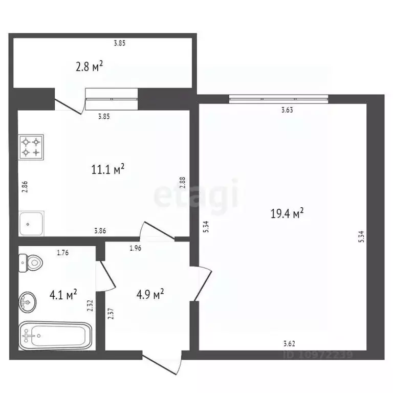 1-к кв. Башкортостан, Стерлитамак ул. Тукаева, 27 (33.1 м) - Фото 1