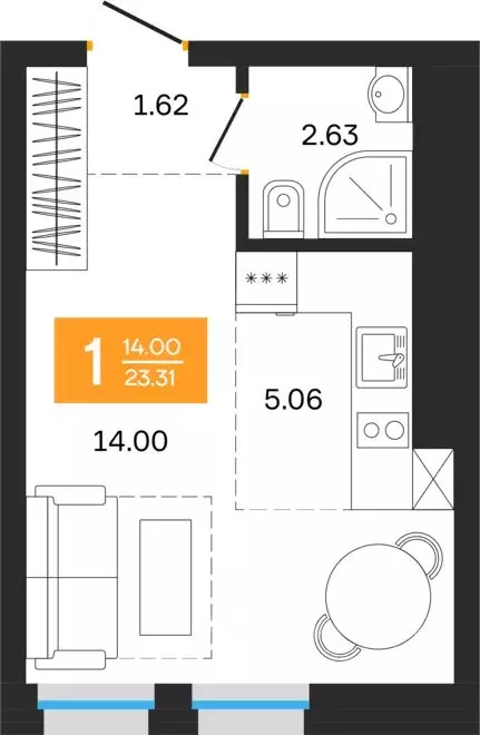 1-к кв. Башкортостан, Уфа ул. Нуриманова (23.31 м) - Фото 1