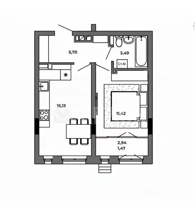 1-к кв. Омская область, Омск ул. Красный Пахарь, 2к1 (37.85 м) - Фото 2