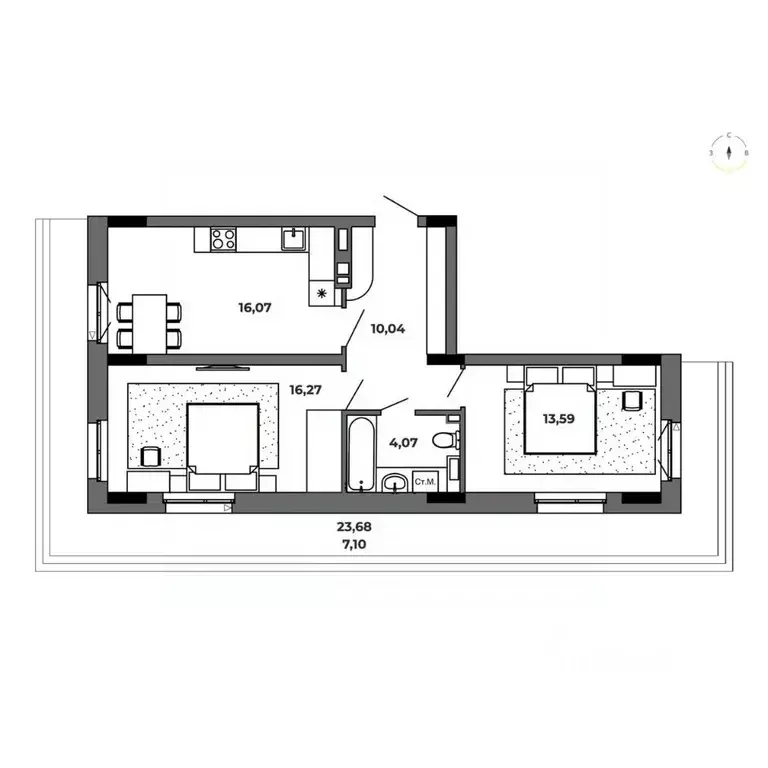 2-к кв. Омская область, Омск  (67.14 м) - Фото 1