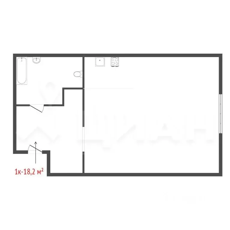 1-к кв. Кемеровская область, Новокузнецк ул. Климасенко, 14/2 (18.0 м) - Фото 1