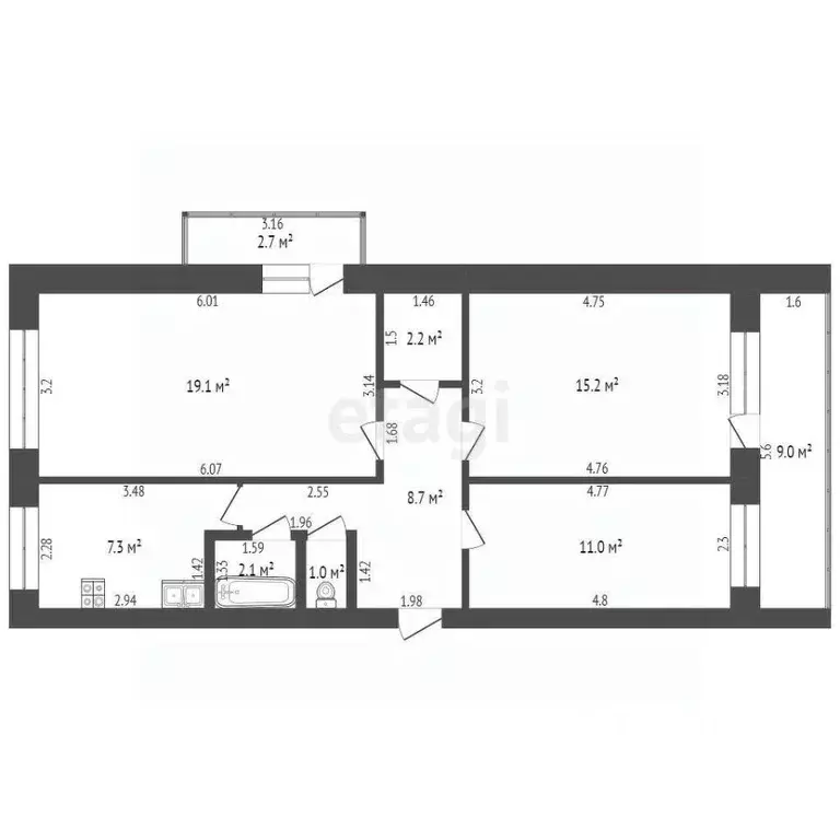 3-к кв. Башкортостан, Стерлитамак ул. Худайбердина, 145 (66.6 м) - Фото 2