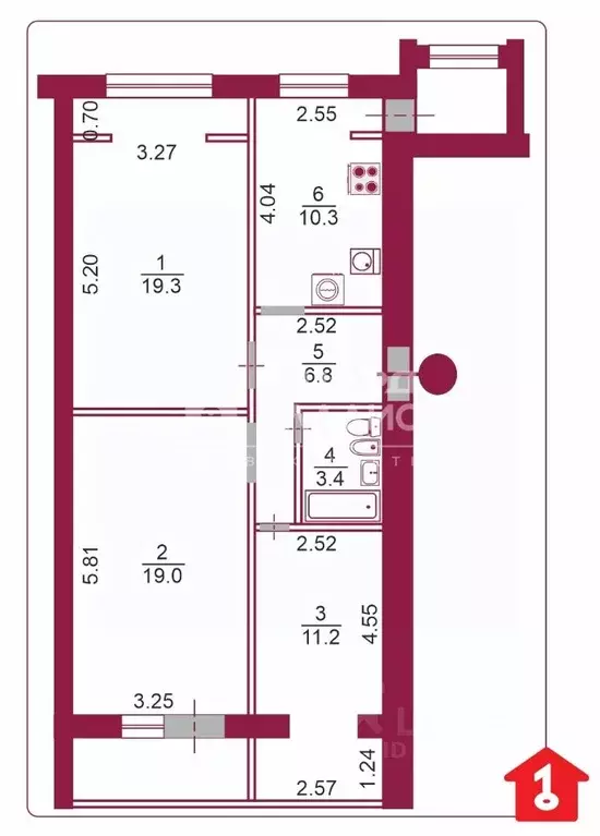 3-к кв. Омская область, Омск ул. Химиков, 36 (70.6 м) - Фото 2