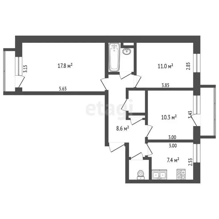 3-комнатная квартира: Елизово, Набережная улица, 13 (60.6 м) - Фото 1