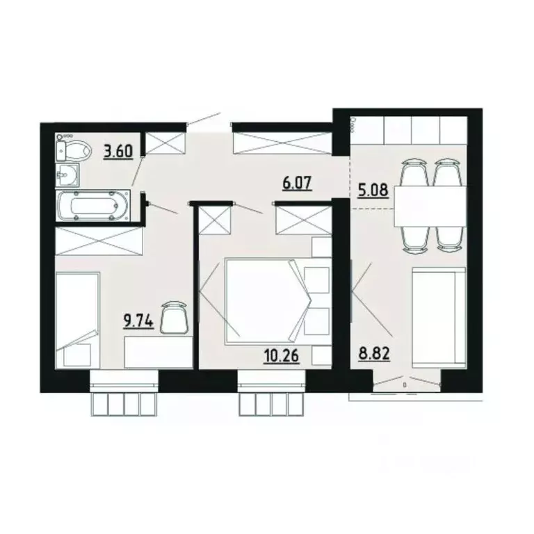 2-к кв. Челябинская область, Южноуральск ул. Строителей, 14 (43.6 м) - Фото 1