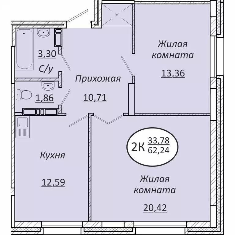 2-комнатная квартира: новосибирск, октябрьский район (62.24 м) - Фото 0