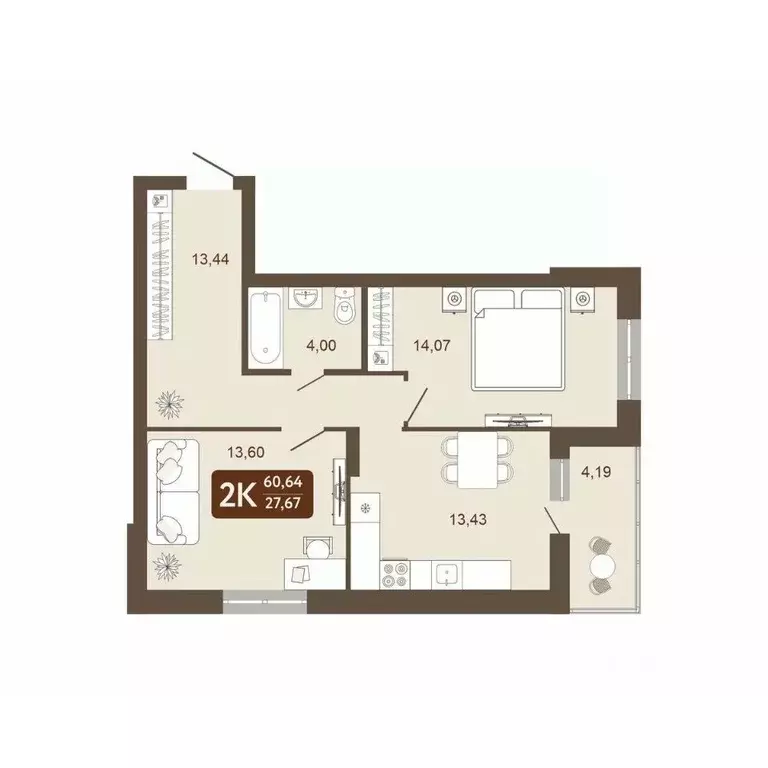 2-к кв. Кемеровская область, Кемерово 58В мкр, 1 (60.64 м) - Фото 1