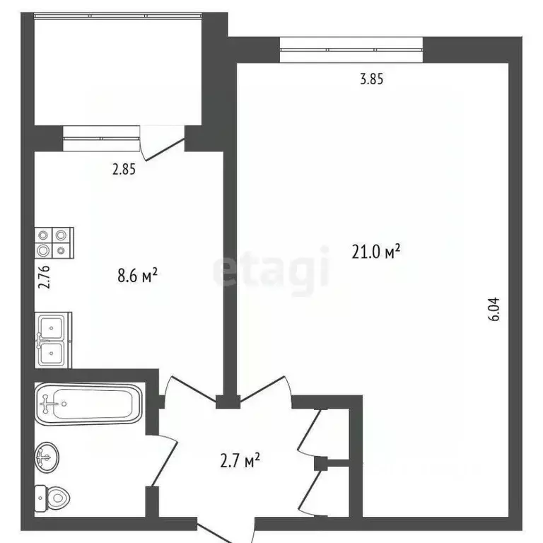 1-к кв. Архангельская область, Архангельск Экономия мкр, ул. Шмидта, 9 ... - Фото 2