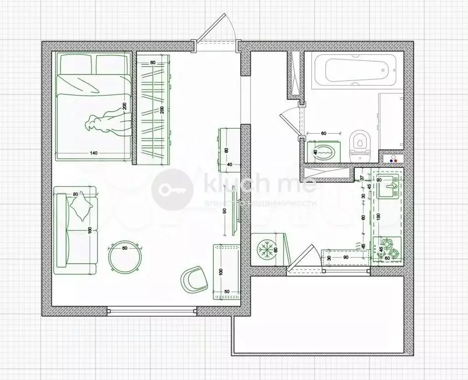 1-к кв. Татарстан, Казань ул. Академика Глушко, 3 (28.2 м) - Фото 2