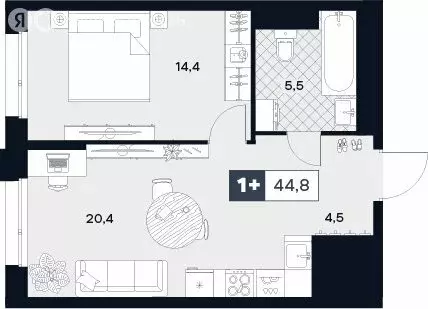 1-комнатная квартира: Москва, Лодочная улица, 27к2 (44.8 м) - Фото 0