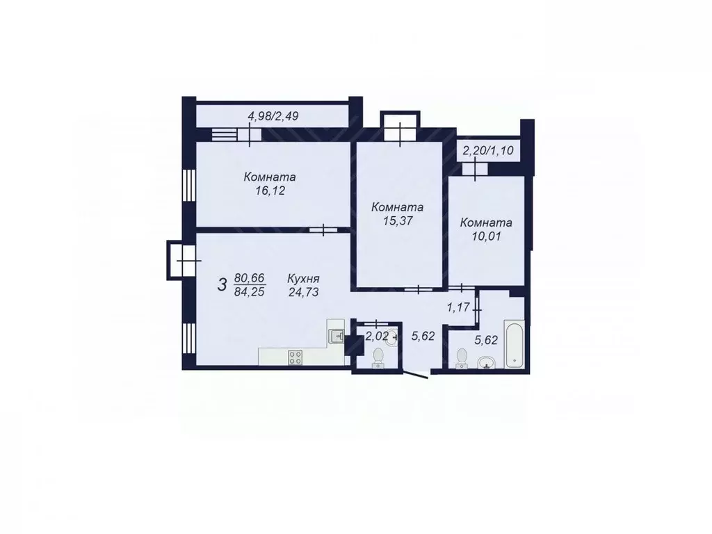 3-к кв. Челябинская область, Челябинск Заручейный кв-л,  (84.25 м) - Фото 1