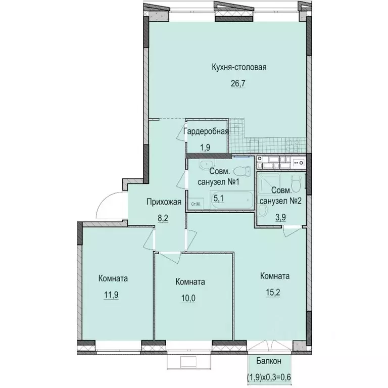 3-к кв. Татарстан, Казань Ферма-2 жилмассив,  (83.5 м) - Фото 0