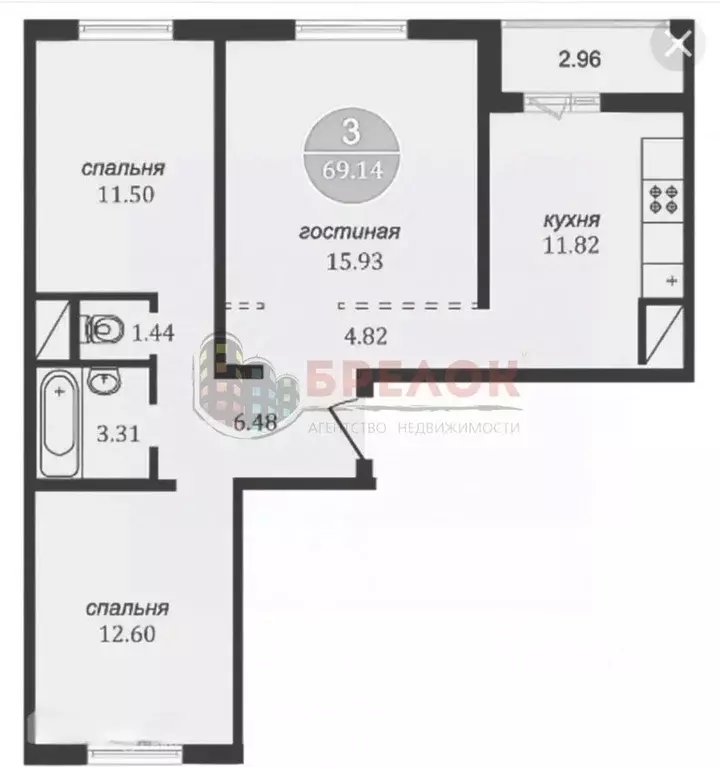 3-к кв. Ростовская область, Ростов-на-Дону Суздальский пер., 17 (68.0 ... - Фото 2