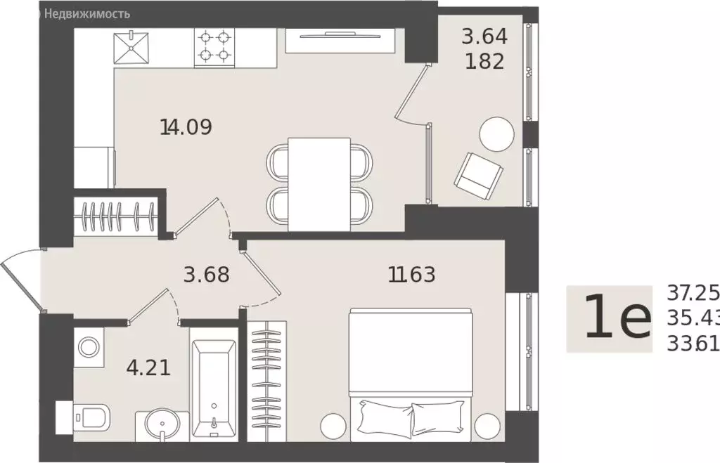 Квартира-студия: Калининградская область, Пионерский (35.43 м) - Фото 1
