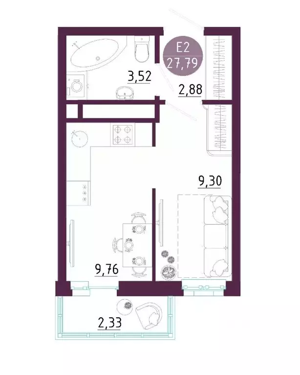 Студия Тульская область, Тула ул. Купцов Гречихиных, 12 (27.79 м) - Фото 0