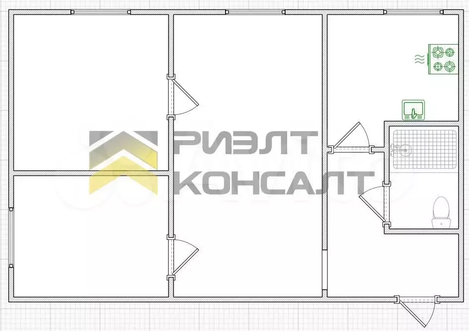 3-к. квартира, 37,6 м, 2/2 эт. - Фото 0