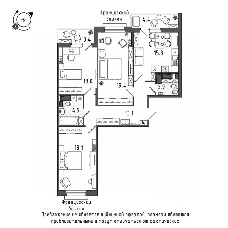 3-к кв. Санкт-Петербург Черниговская ул., 17 (92.3 м) - Фото 0