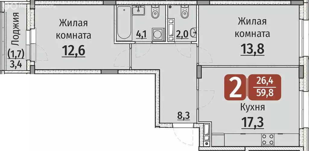 2-комнатная квартира: Чебоксары, улица Энергетиков, поз9 (61.5 м) - Фото 1
