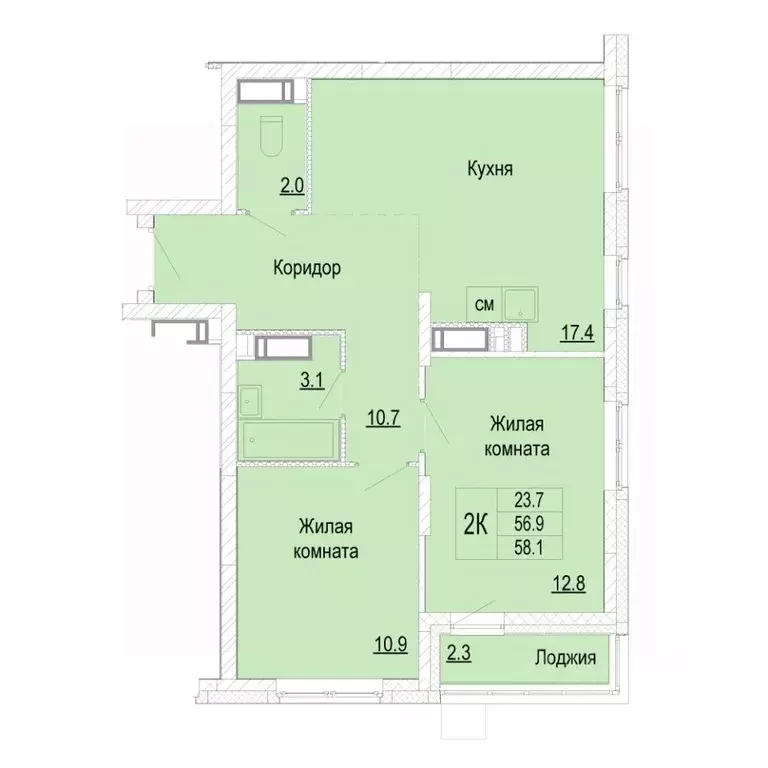 2-к кв. Нижегородская область, Нижний Новгород Кузнечиха Город жилой ... - Фото 1