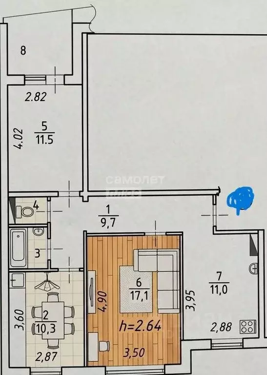 3-к кв. Омская область, Омск ул. Куйбышева, 27/4 (63.5 м) - Фото 2