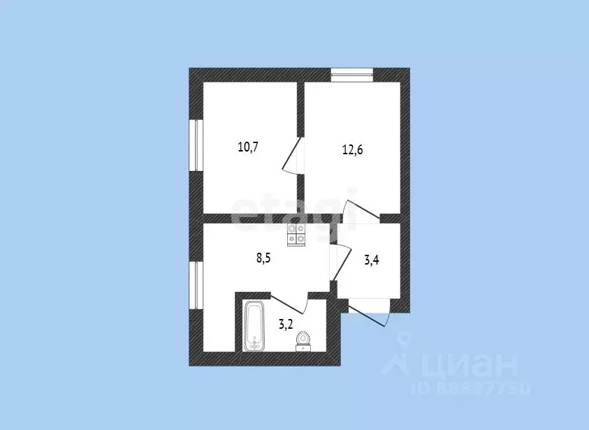2-к кв. Карачаево-Черкесия, Черкесск Фабричная ул., 127 (38.4 м) - Фото 1