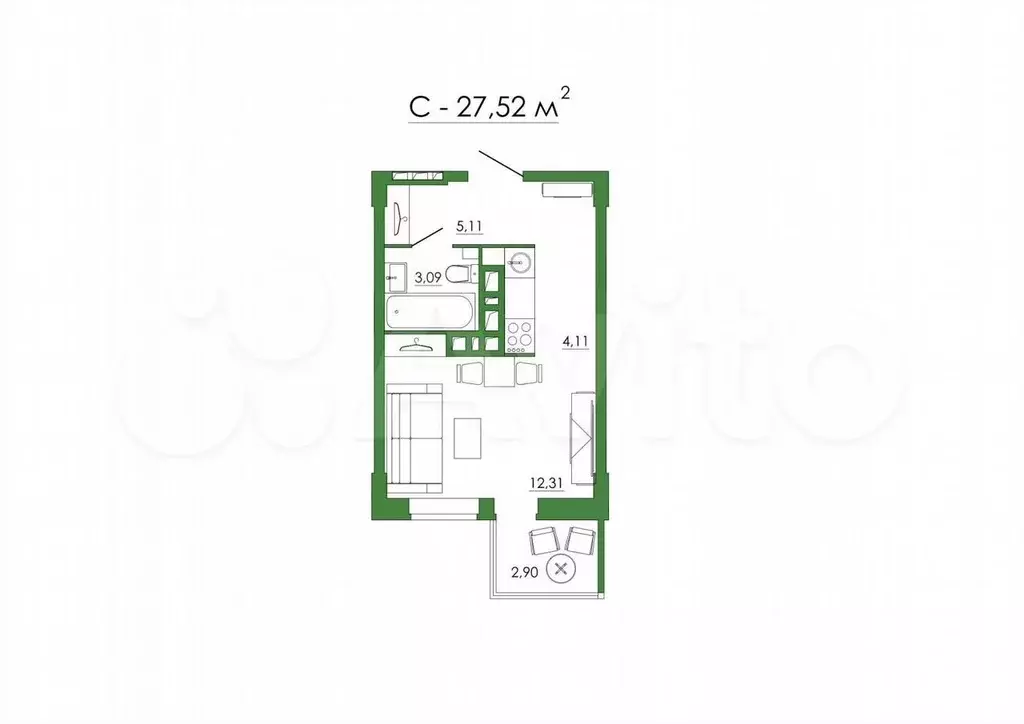 Квартира-студия, 26 м, 8/25 эт. - Фото 0
