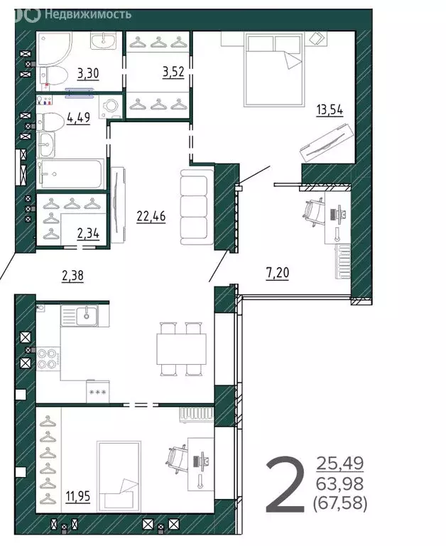 2-комнатная квартира: Брянск, улица Ульянова, 24 (67.58 м) - Фото 0