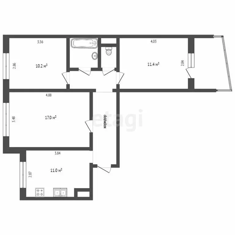 3-комнатная квартира: Ковров, улица Машиностроителей, 3 (63 м) - Фото 1