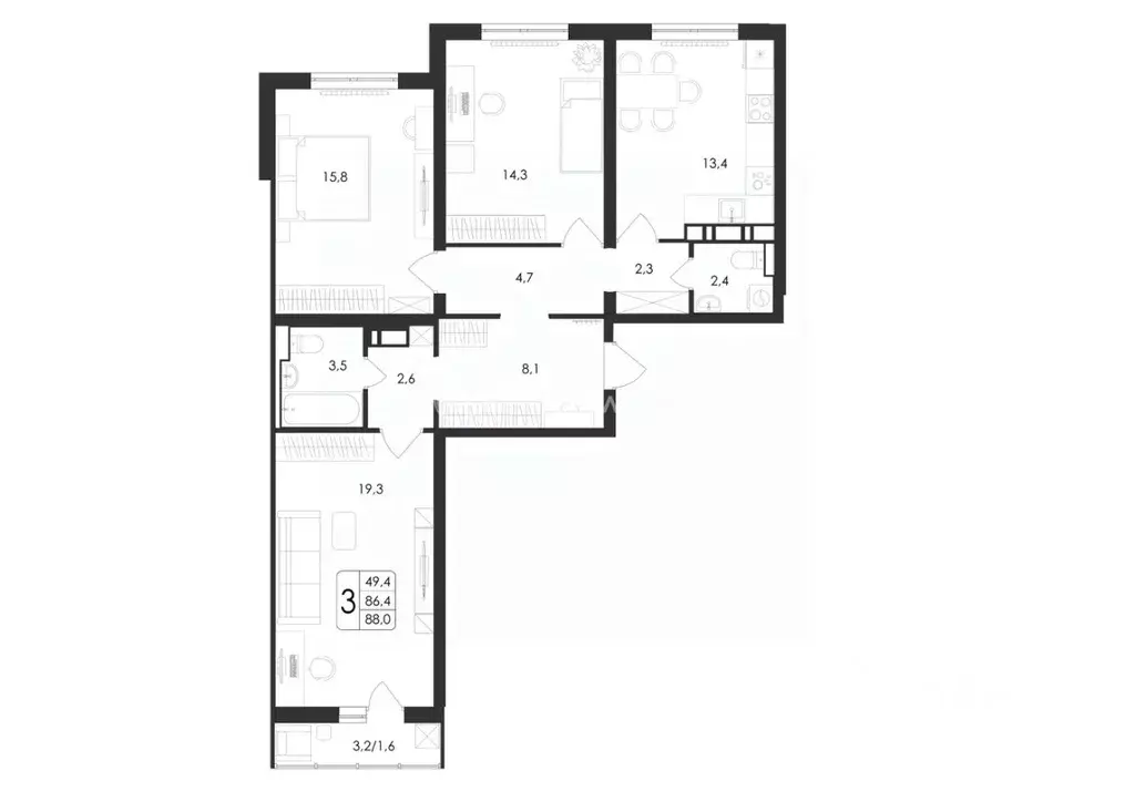 3-к кв. Воронежская область, Воронеж ул. Загоровского, 5/2 (88.0 м) - Фото 0