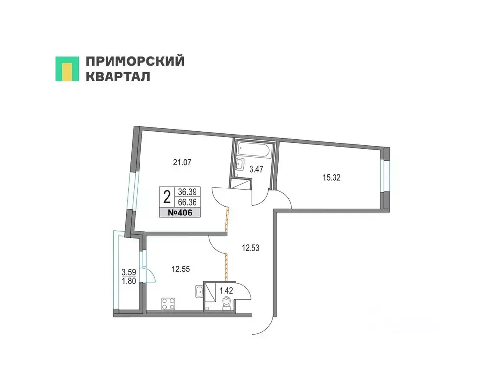 2-к кв. Санкт-Петербург Коломяжский просп., 13к3 (66.36 м) - Фото 0