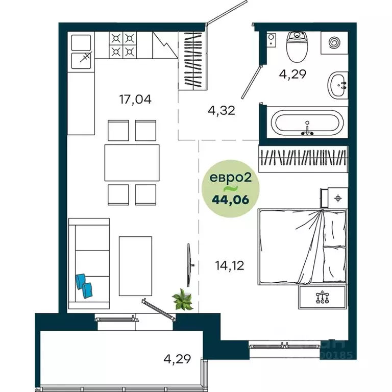 1-к кв. Иркутская область, Иркутск ул. Безбокова, 7А (44.06 м) - Фото 1