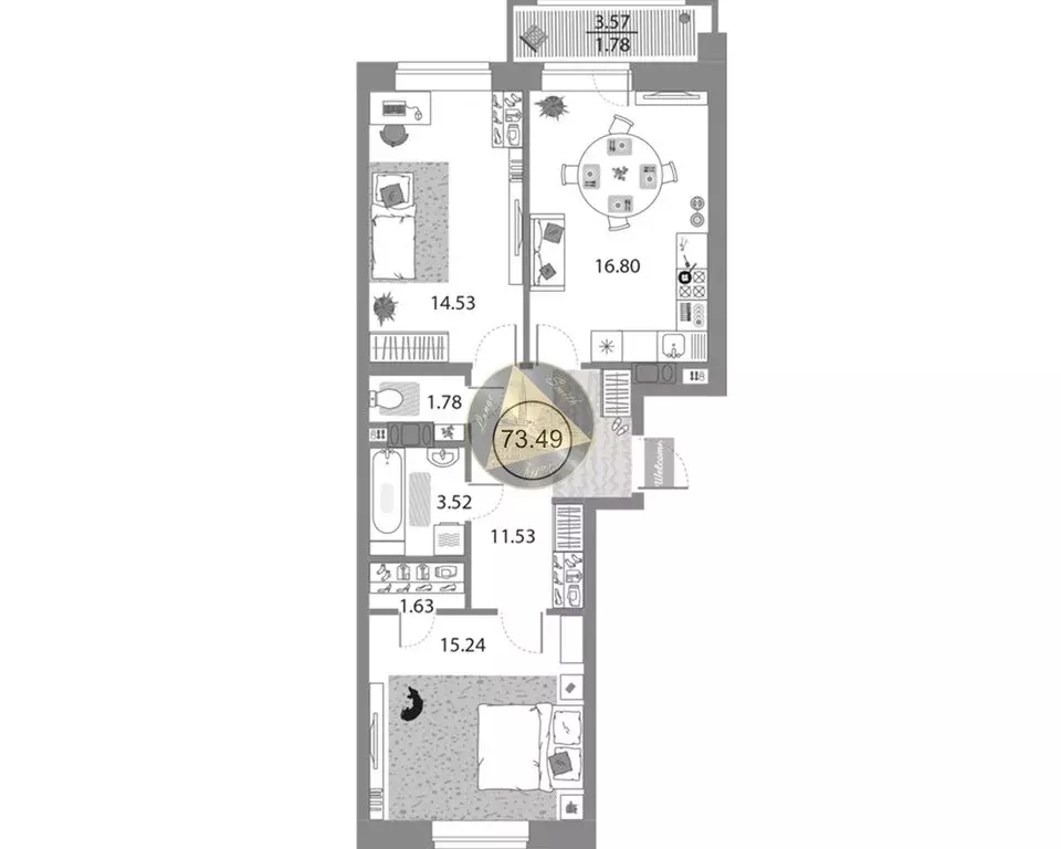 2-комнатная квартира: Санкт-Петербург, проспект Авиаконструкторов, 54 ... - Фото 1