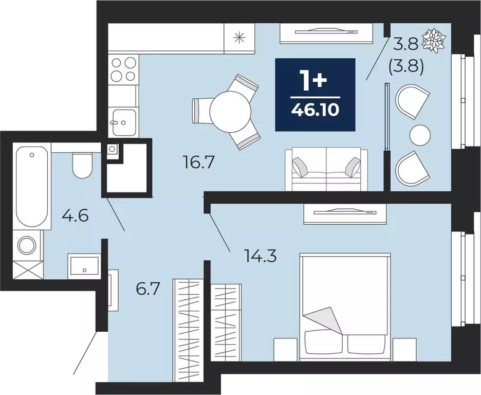 1-комнатная квартира: Тюмень, проезд Капитана Куликова, 5 (46.1 м) - Фото 1