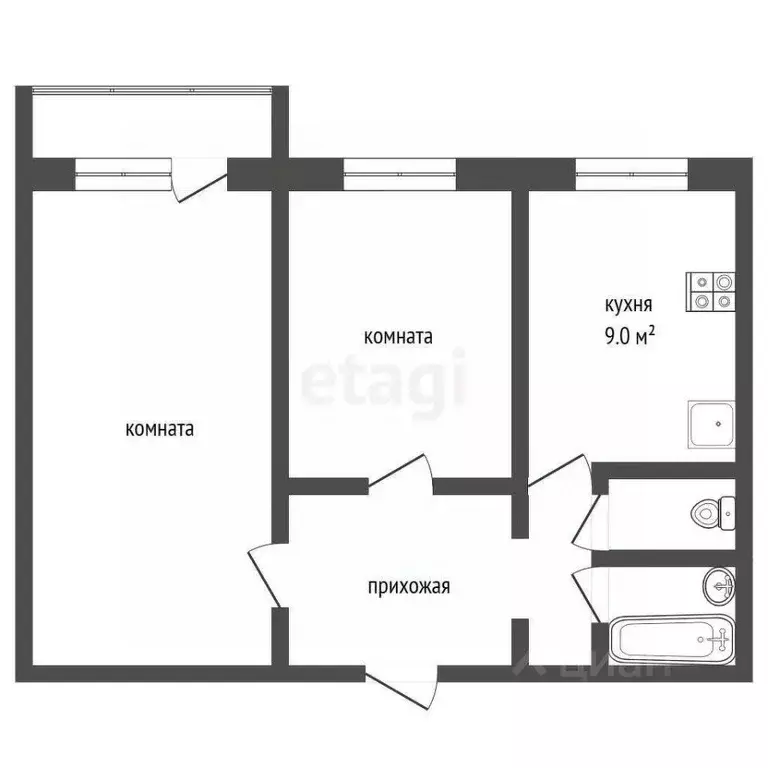 2-к кв. Владимирская область, Муром ул. Ленина, 115 (52.8 м) - Фото 1